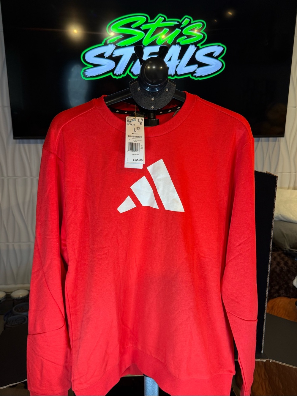 adidas Red Crewneck Sweatshirt with White Logo